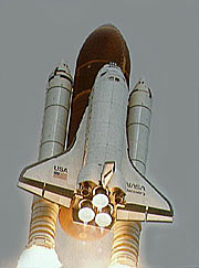 The Space Shuttle Discovery on the way to the skies with Hubble as payload. The Space Shuttle Discovery on the way to the skies with Hubble as payload.